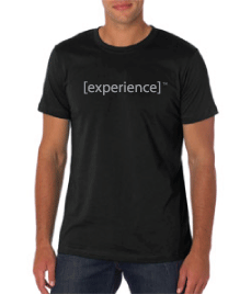 Black t-shirt with experience logo