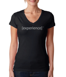 Black vneck t-shirt with experience logo